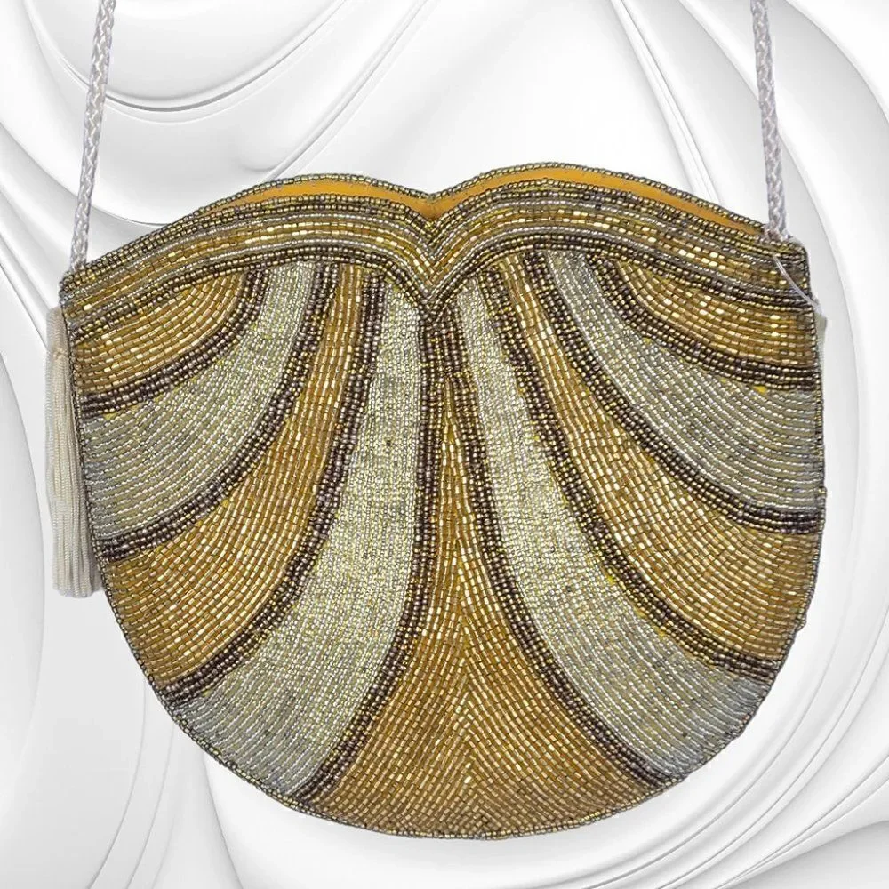 Vintage beaded scallop yellow/gold evening purse